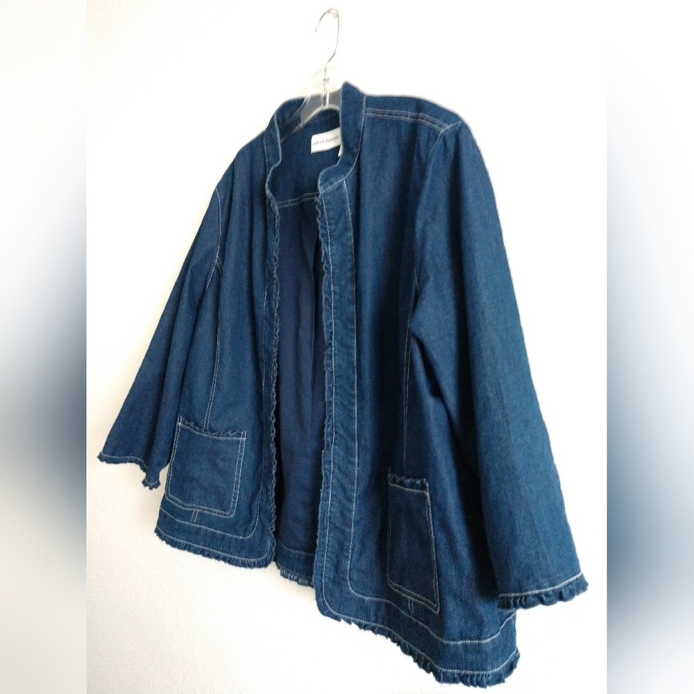 Alfred Dunner Denim Blazer Jacket Open Front Ruffle Detail Size 18 Chest 46" - Picture 7 of 7